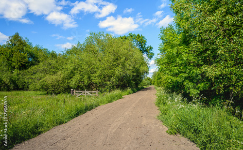 Wooden gate next to a sandy path