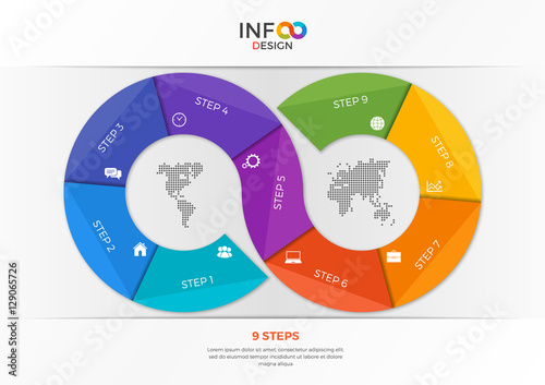 Infographic template in the form of the infinity sign with 9 steps