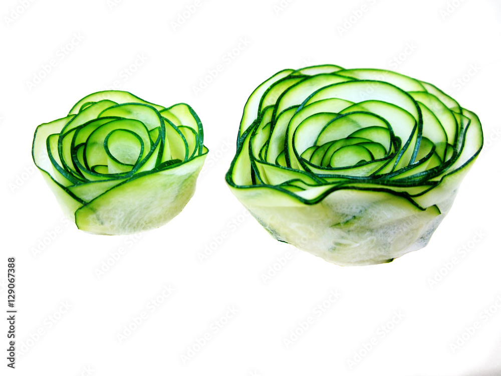 vegetable is carved in form of flowers roses from Japanese cucumber . Food  decoration. Vegetable flowers foto de Stock | Adobe Stock