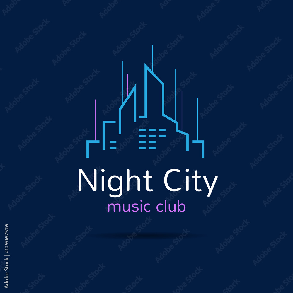 Night city logo. Vector city skyline logotype.