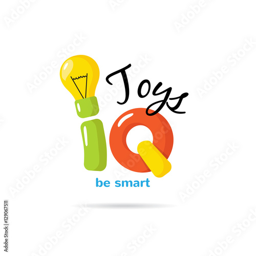 IQ toys creative logo with light bulb. Kids educational shop logotype