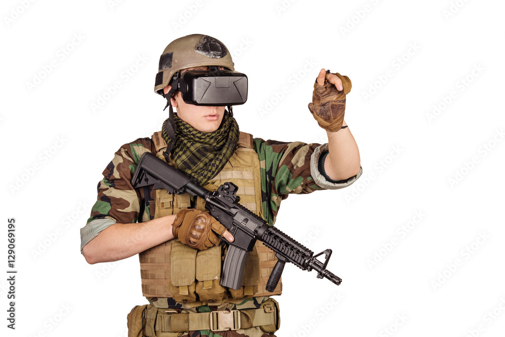 soldier wearing virtual reality glasses