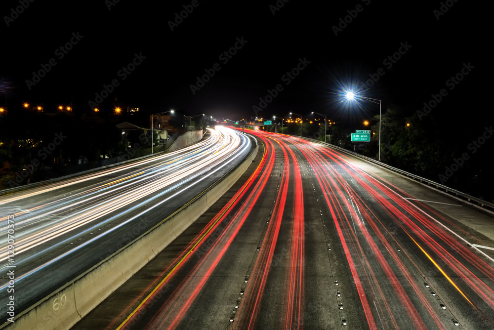Light trails over H1 highway in Honolulu, Hawaii Light trails over H1 highway in Honolulu, Hawaii