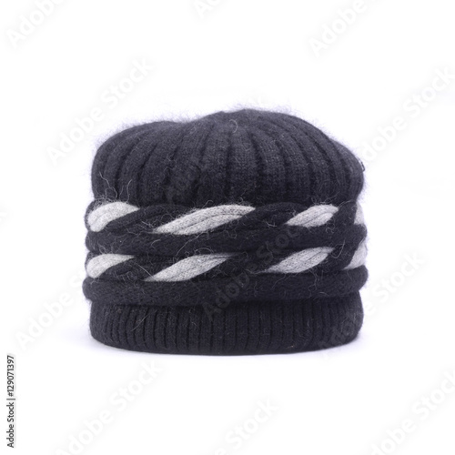 black knitted women hat isolated on white