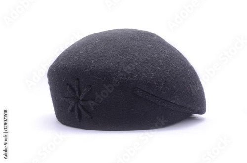 female black felt beret isolated on white