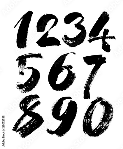 vector set of calligraphic acrylic or ink numbers, brush lettering