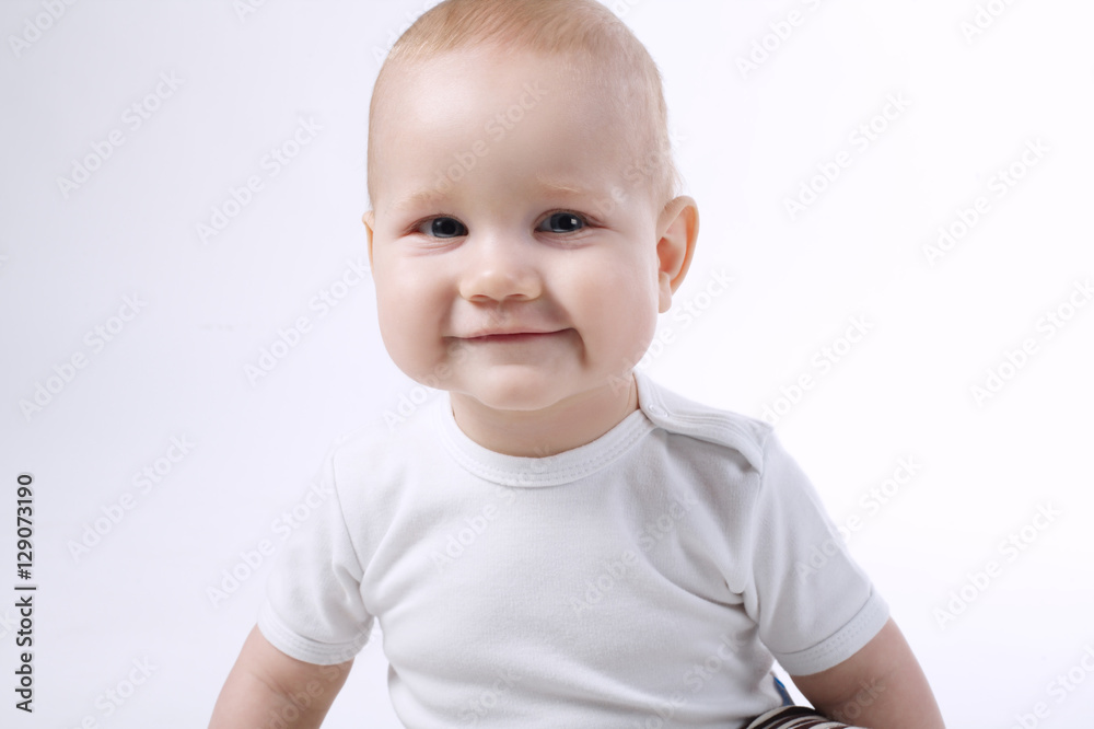 cute little boy on white background