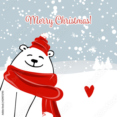 Christmas card with white santa bear