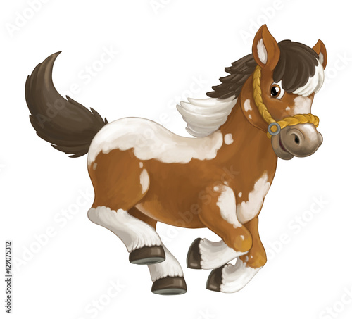 Fototapeta Naklejka Na Ścianę i Meble -  Cartoon happy horse is running jumping smiling and looking - artistic style - isolated - illustration for children