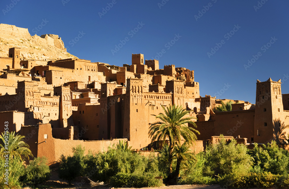 Ait Benhaddou kasbah, along the former caravan route between Sahara and Marrakesh, Morocco, situated in Souss Massa Draa on a hill along the Ounila River