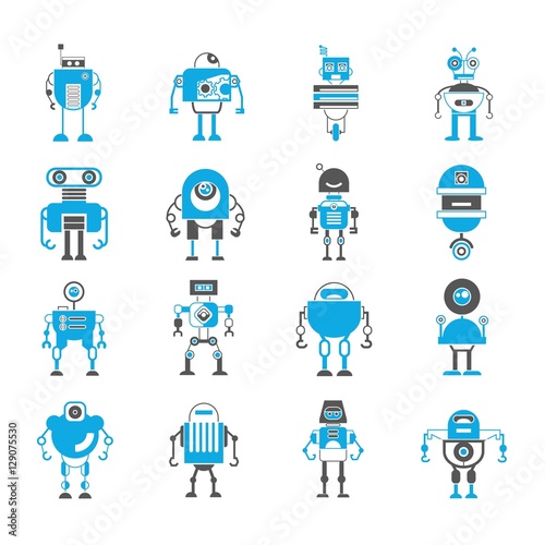 cute robot and monster icons