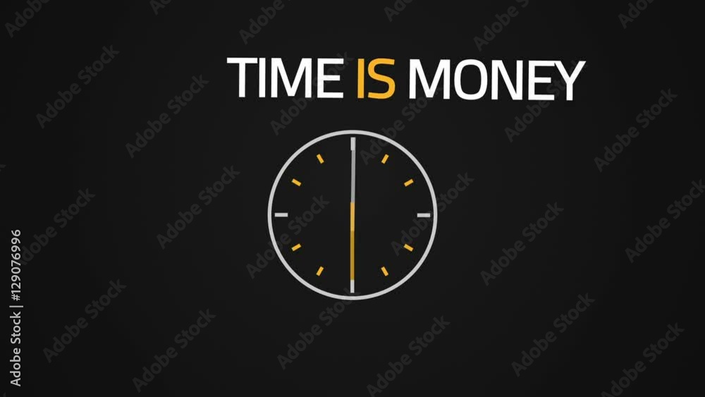 Appearance of clock on black background. Motivating inscription moves smoothly around clock Appearance of clock on black background. Motivating inscription moves smoothly around clock