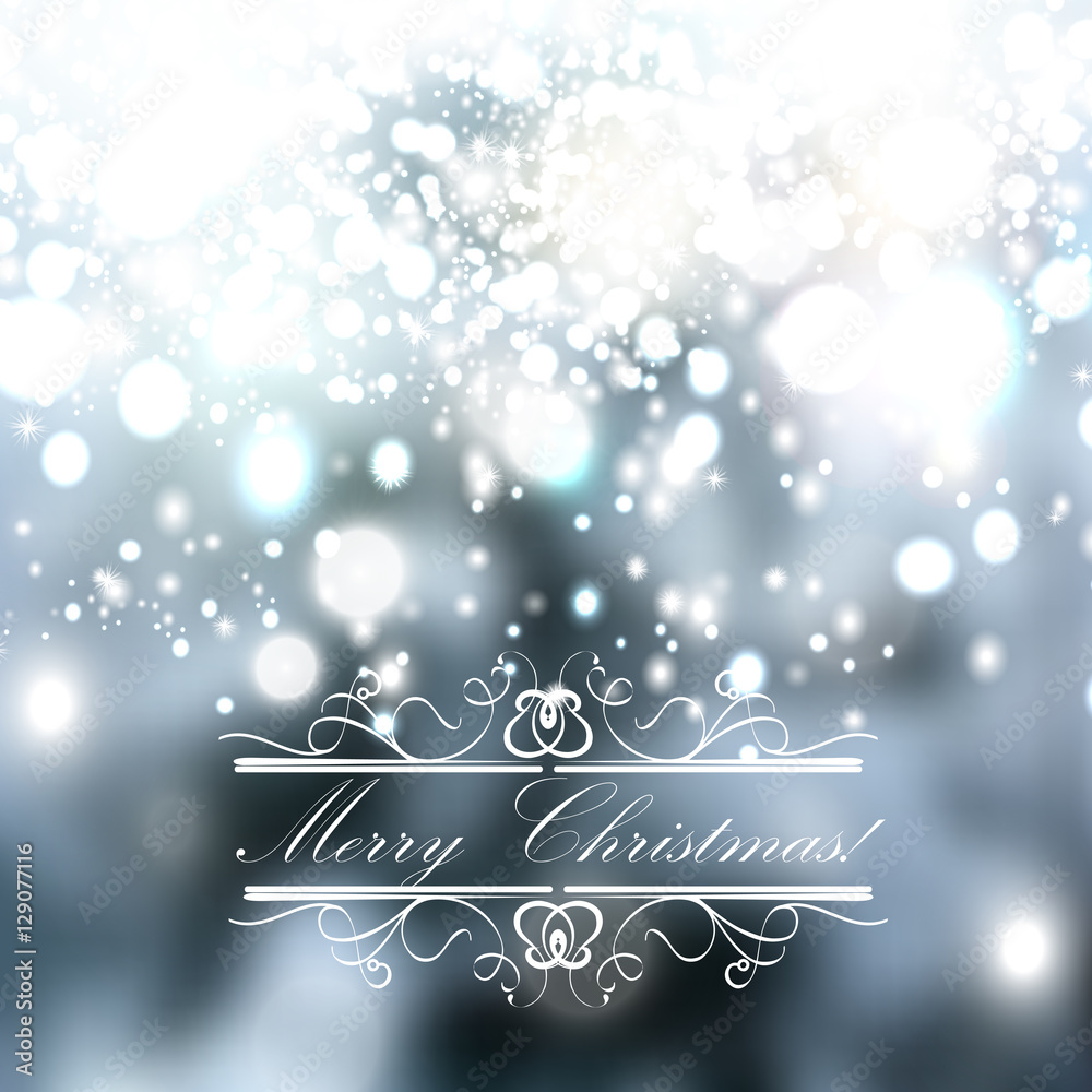 Christmas blurred background with hand drawn snowflakes and ligh