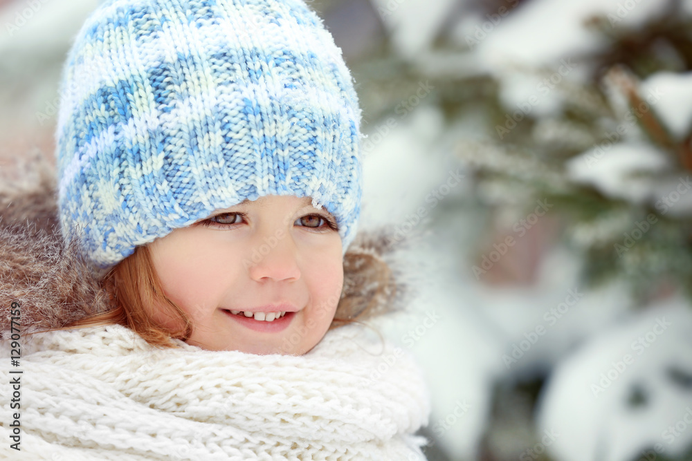 Cute little girl outdoors on winter day, closeup Cute little girl outdoors on winter day, closeup