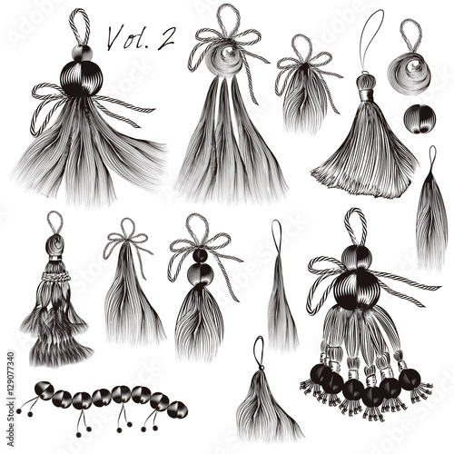 Set of vector engraved tussles for design. Vol.1