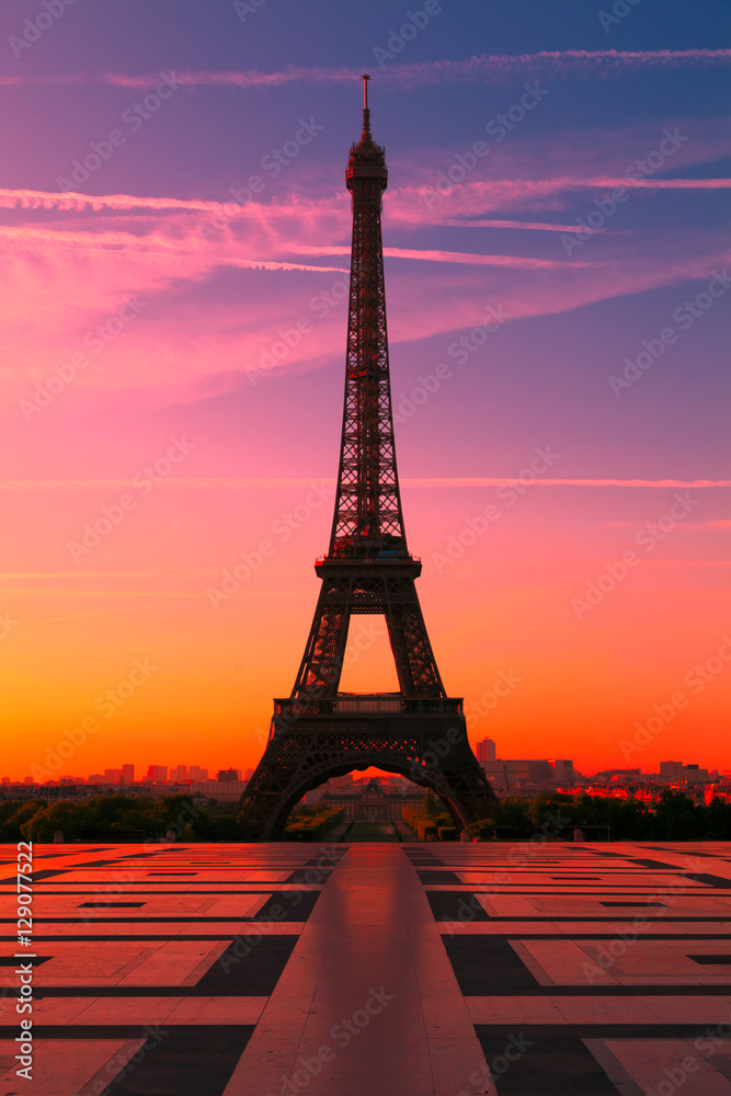 The Eiffel Tower in Paris at Sunrise, France