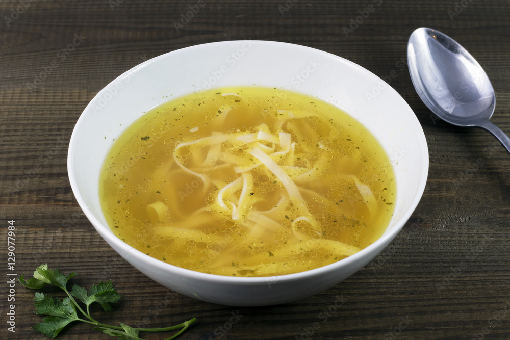 Chicken soup with noodles. Traditional polish food. Chicken soup with noodles. Traditional polish food.