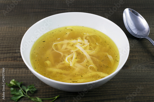 Chicken soup with noodles. Traditional polish food.