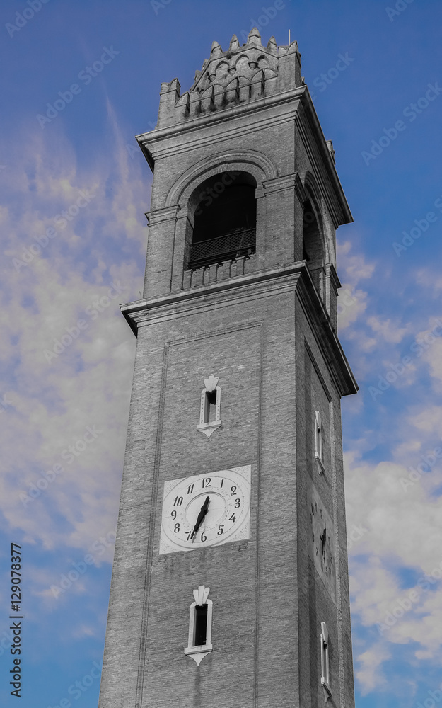 Black white image of the clock tower with blue sky Black white image of the clock tower with blue sky