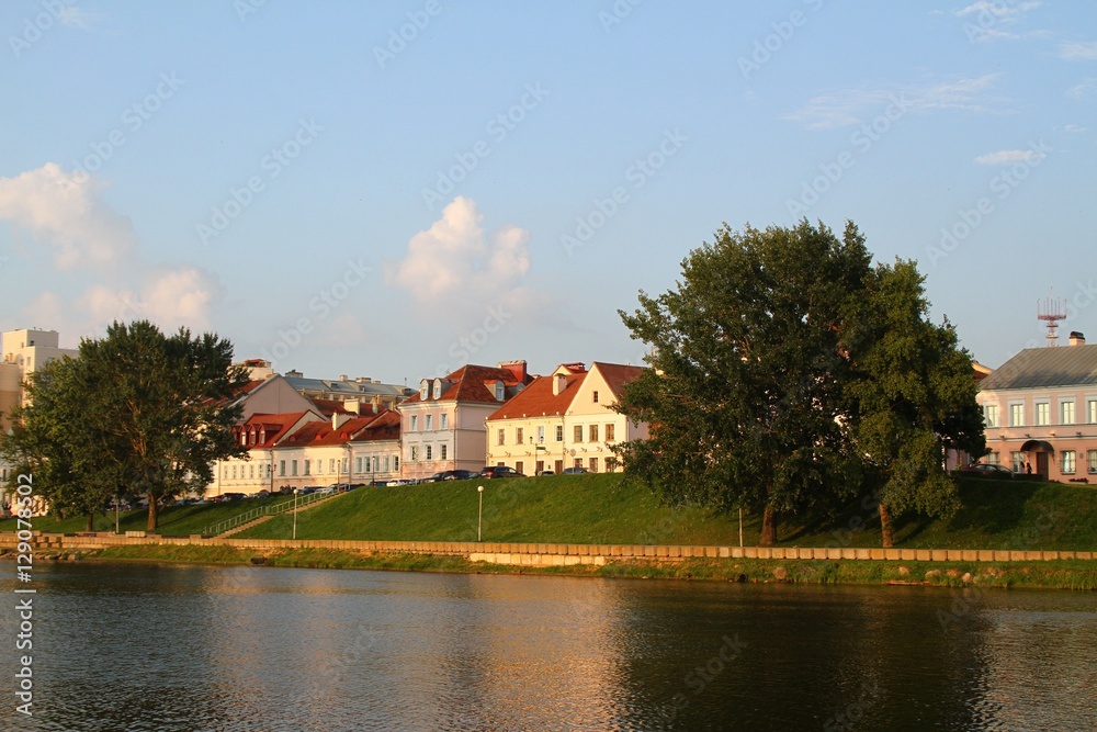 The Trinity Suburb, river Svisloch. Belarus, Minsk 