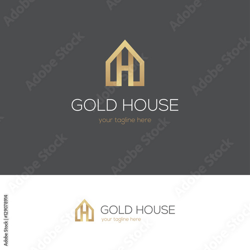 Golden house logo with letter h