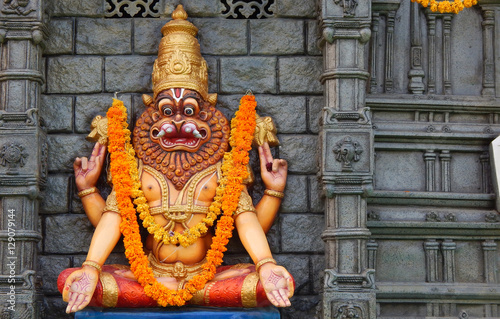 Hindu God Narasimhavatar idol on a Mobile temple