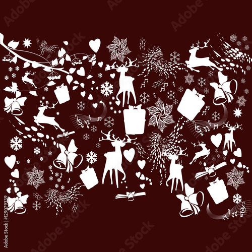Vintage Christmas elements  reindeer with seamless pattern backg