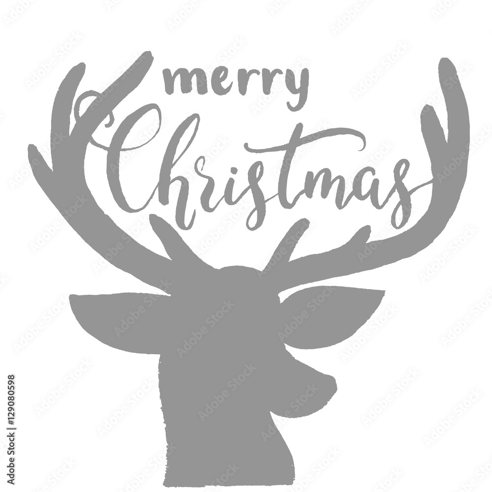 Merry Christmas - lettering calligraphy phrase with a deer. Merry Christmas - lettering calligraphy phrase with a deer.