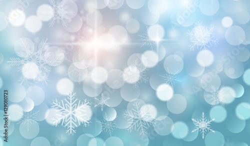 Christmas background with snowflakes and blinking bokeh