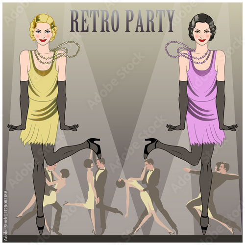 А couple dancing the Charleston: Retro party invitation design template. Vector illustration..
