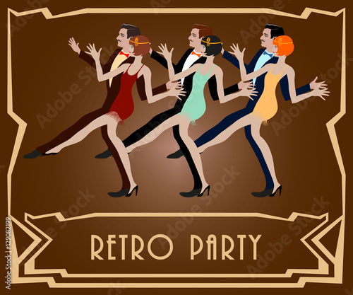 А couple dancing the Charleston: Retro party invitation design template. Vector illustration..