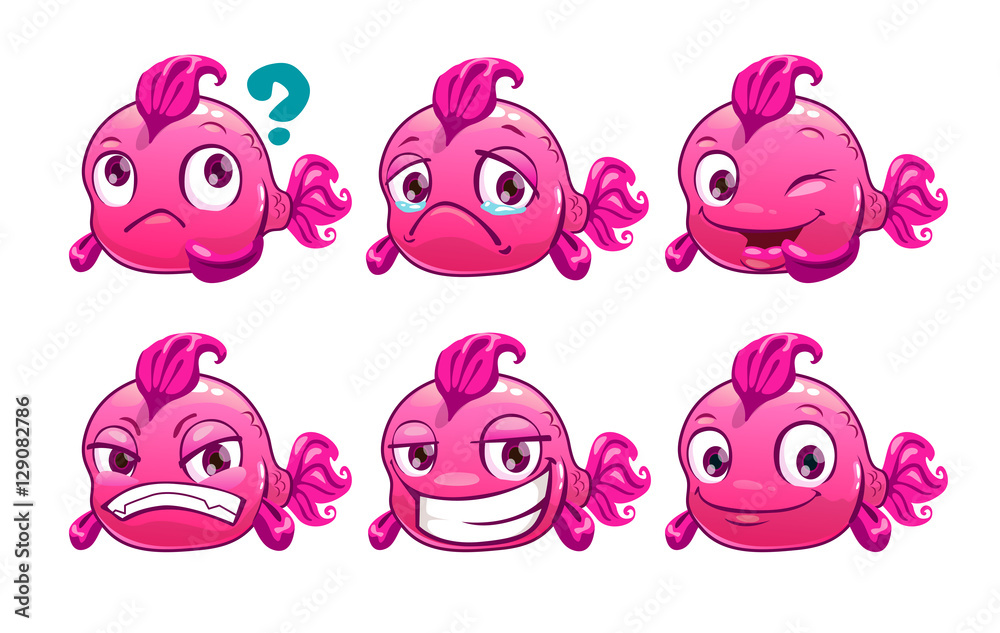Funny cartoon pink fish character Stock Vector | Adobe Stock