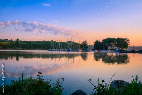 View of Ramsey Lake, Ontario, Canada during sunrise