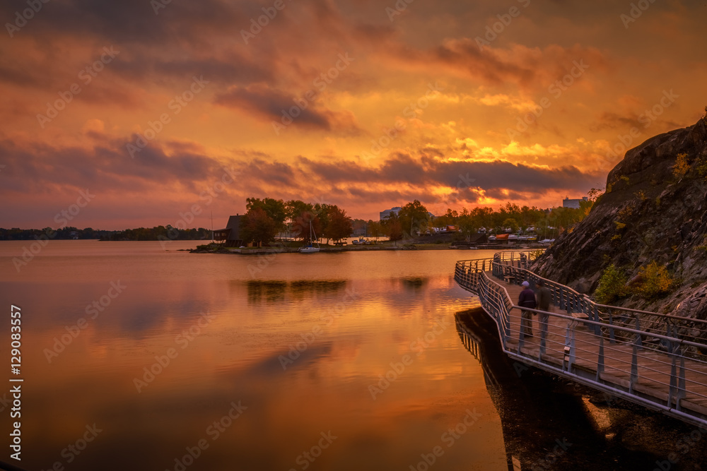 Naklejka premium View of Ramsey Lake, Ontario, Canada during sunrise
