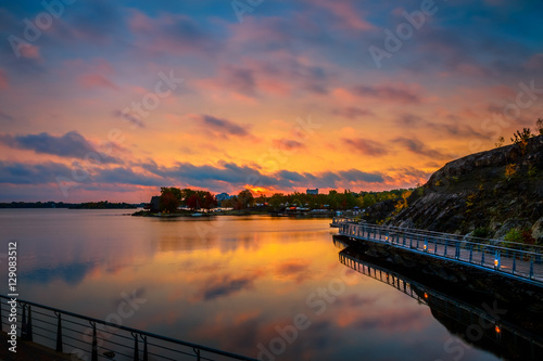 View of Ramsey Lake, Ontario, Canada during sunrise photo