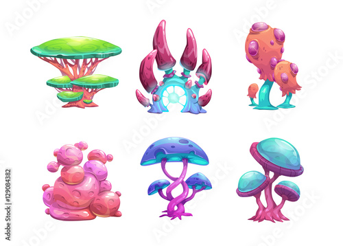 Beautiful fantasy mushrooms set.