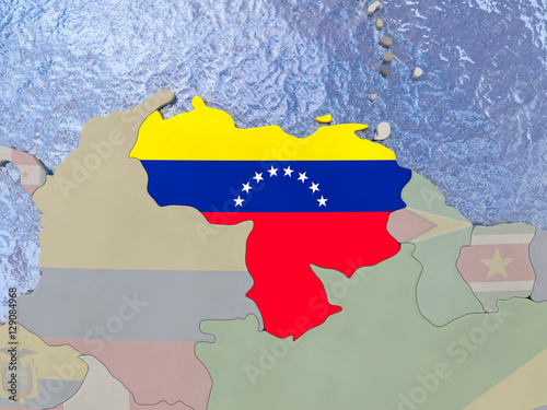 Fototapeta Naklejka Na Ścianę i Meble -  Venezuela with flag on globe