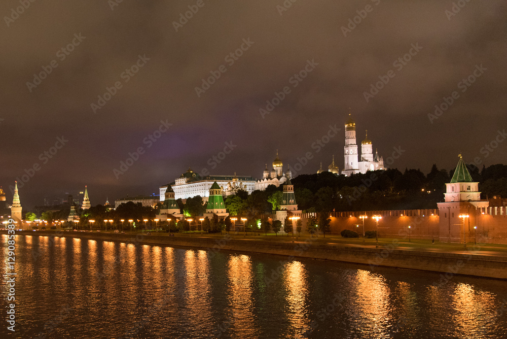 Night landscape Kremlin and the river in Russia