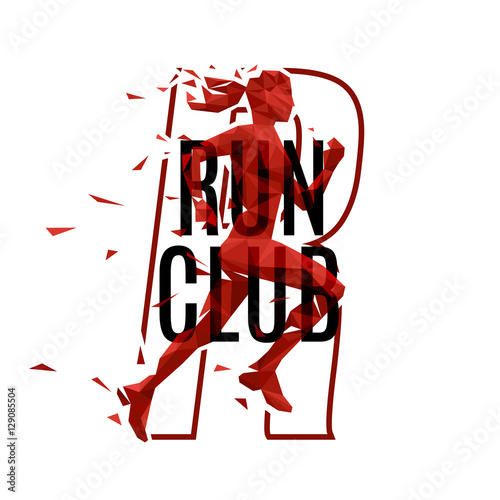Jogging woman vector logo for fitness club or sports lifestyle emblem