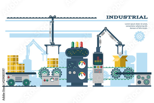 Industrial conveyor belt line vector illustration