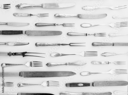beautiful silver cutlery - vintage flatware isolated on white 