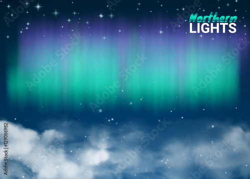 Fototapeta Naklejka Na Ścianę i Meble -  Starry Night Sky Aurora Beautiful Natural Effect for Design Projects. Deep Dark Magic Fabulous with Clouds and Realistic Colored Northern or polar lights. Vector Illustration.