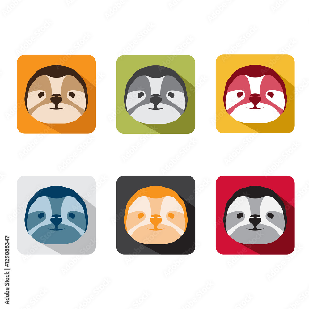 abstract animal sloth flat design vector icons set