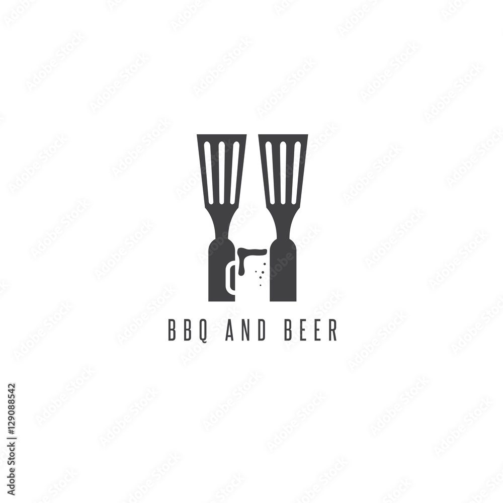 Fototapeta premium bbq tools and beer vector design template