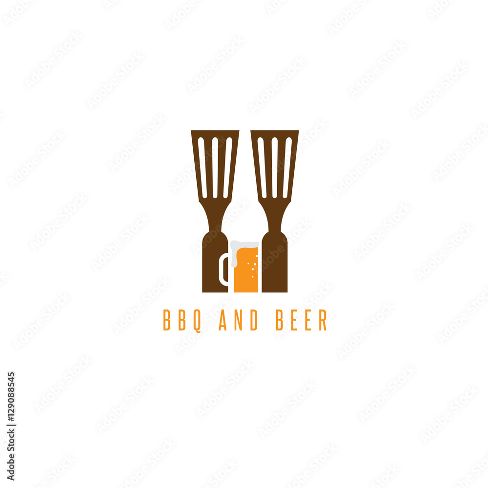 Fototapeta premium bbq tools and beer vector design template