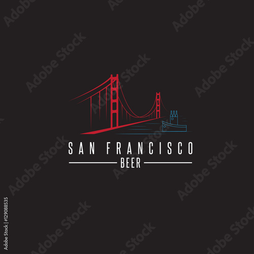 san francisco golden gate bridge with beer bottles and boat vect