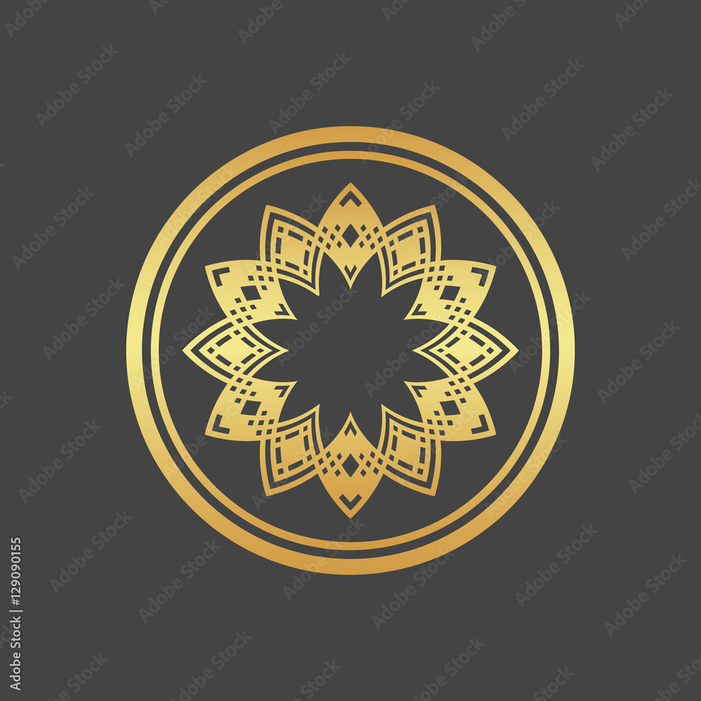 Abstract element for design, gold flower, star, mandala, decoration