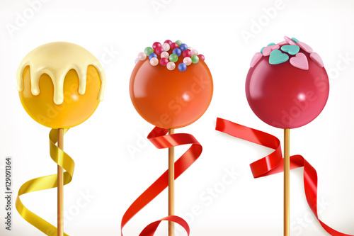 Lollipop candy. Valentine sweet heart. 3d vector icon