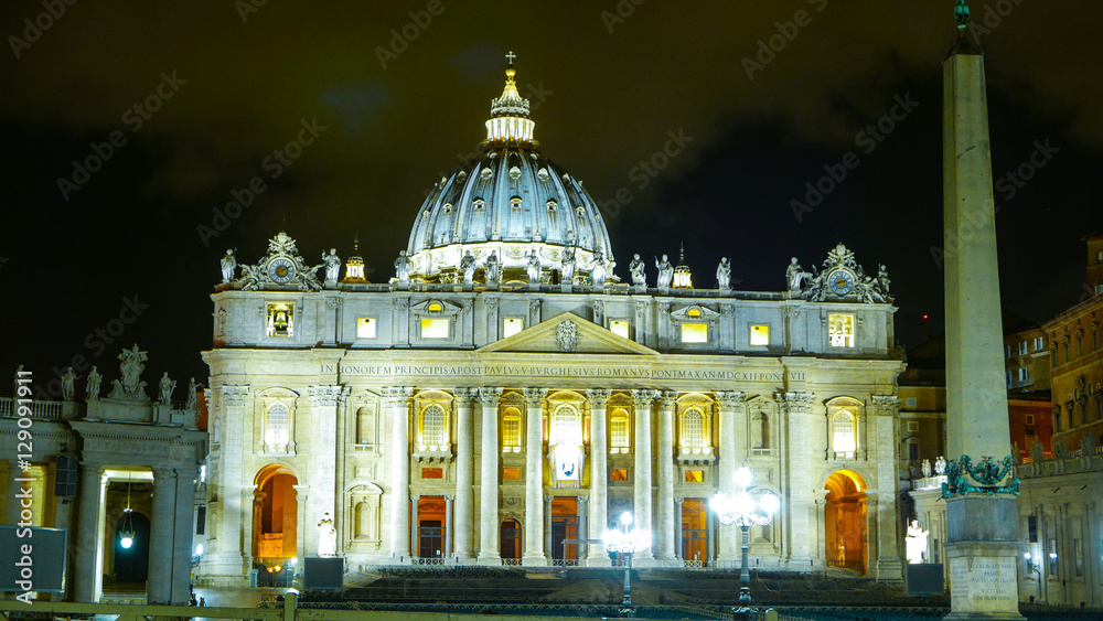 Beautiful St Peters Basilica at Vatican in Rome - night view