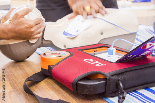 cpr with aed training  and blur background